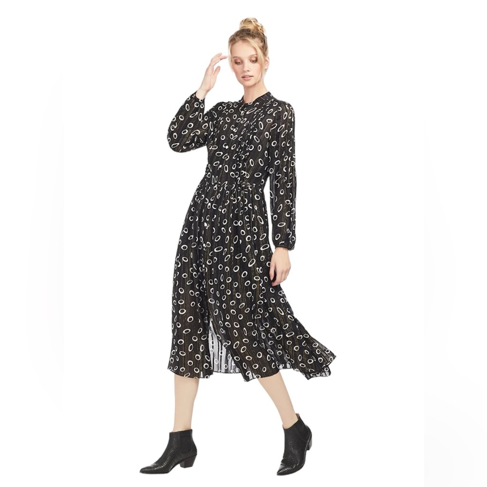 SALONI Raquel slik button front midi dress size 0 black gold white